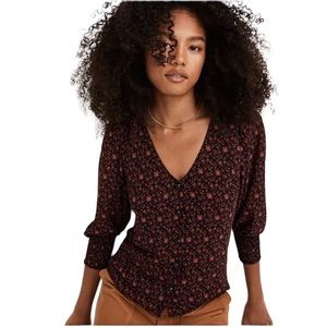 Madewell Georgette Smocked-Cuff Button-Front Top in Orchid Floral